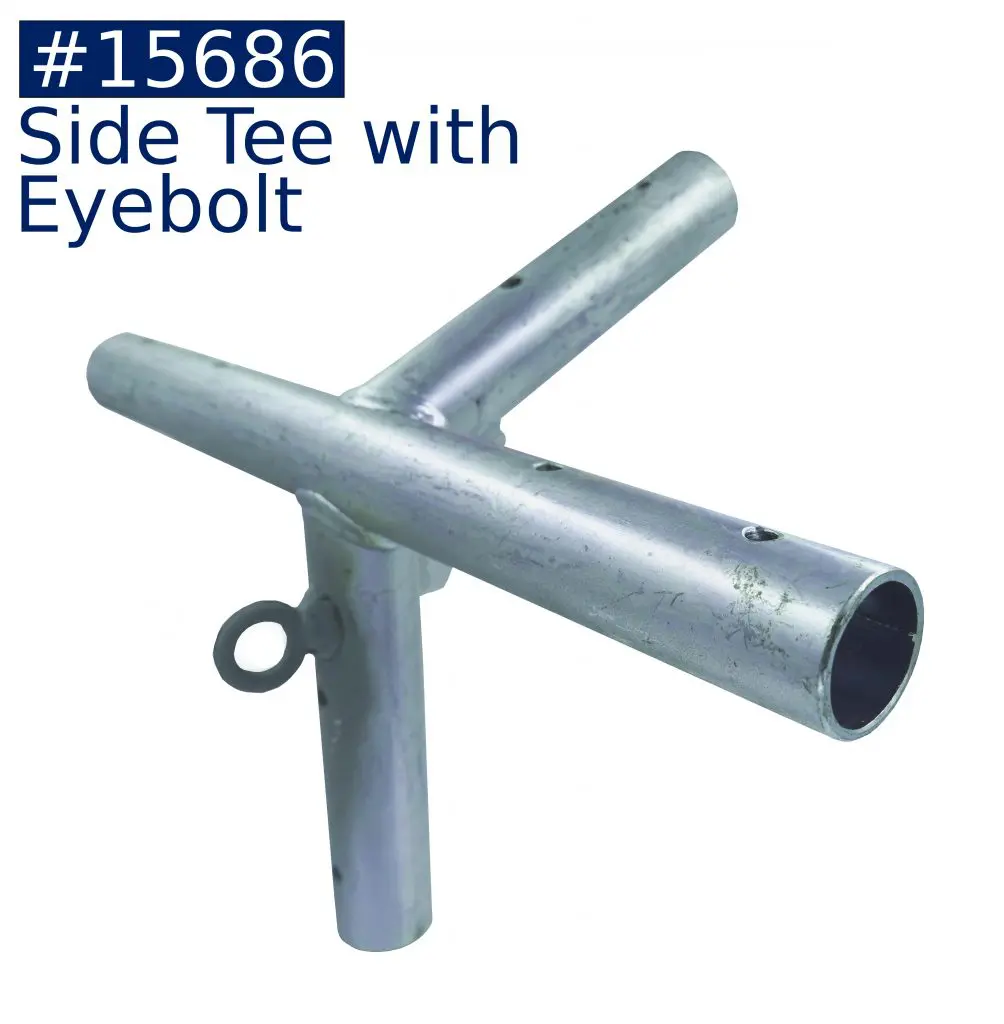 tent frame side tee fitting with eyebolt